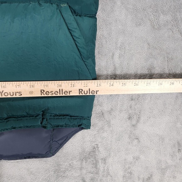 Woolrich Vest Mens Large Green Down Quilted Puffer Leather Yoke Western USA - Picture 8 of 9